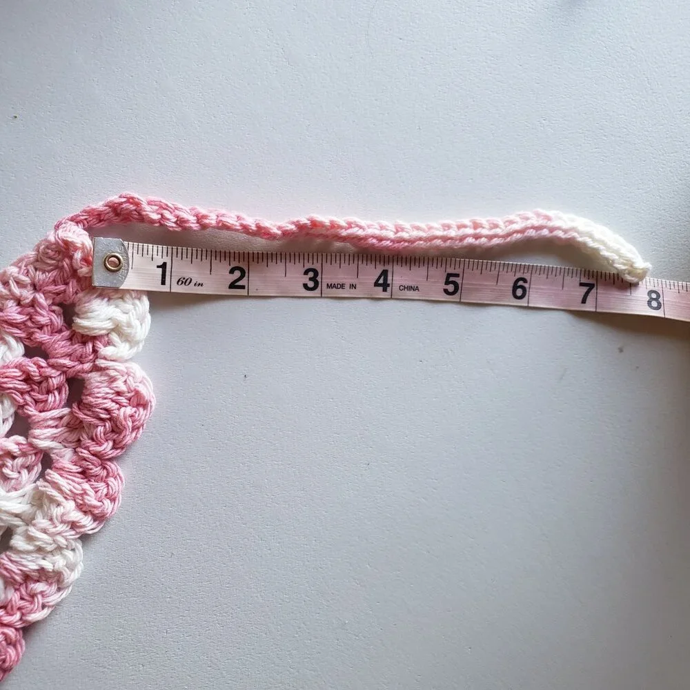 Handmade Crochet Granny Stitch Pink White Cotton Bandana Summer Festival Casual‎